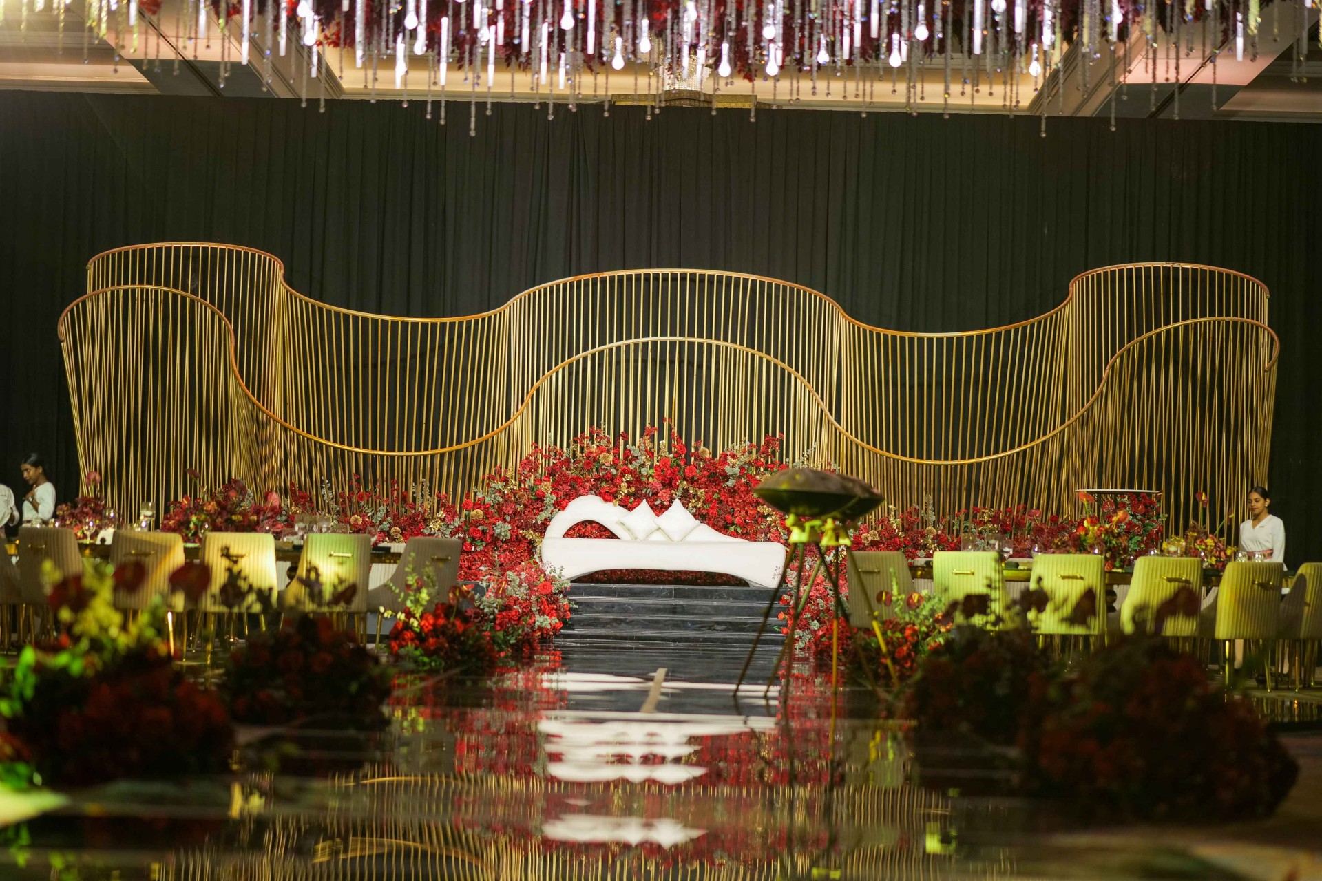 Luxury wedding mandap with chandeliers